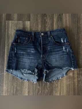Levi's Dark Blue Distressed Denim Cutoff Shorts
